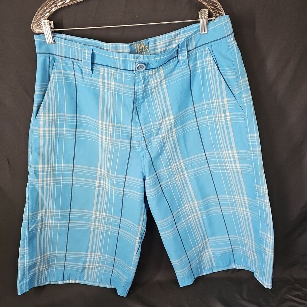 VINTAGE Royal Blue Shorts Mens 38 Blue/white Plaid Baggy Cotton Skater Loose Y2K